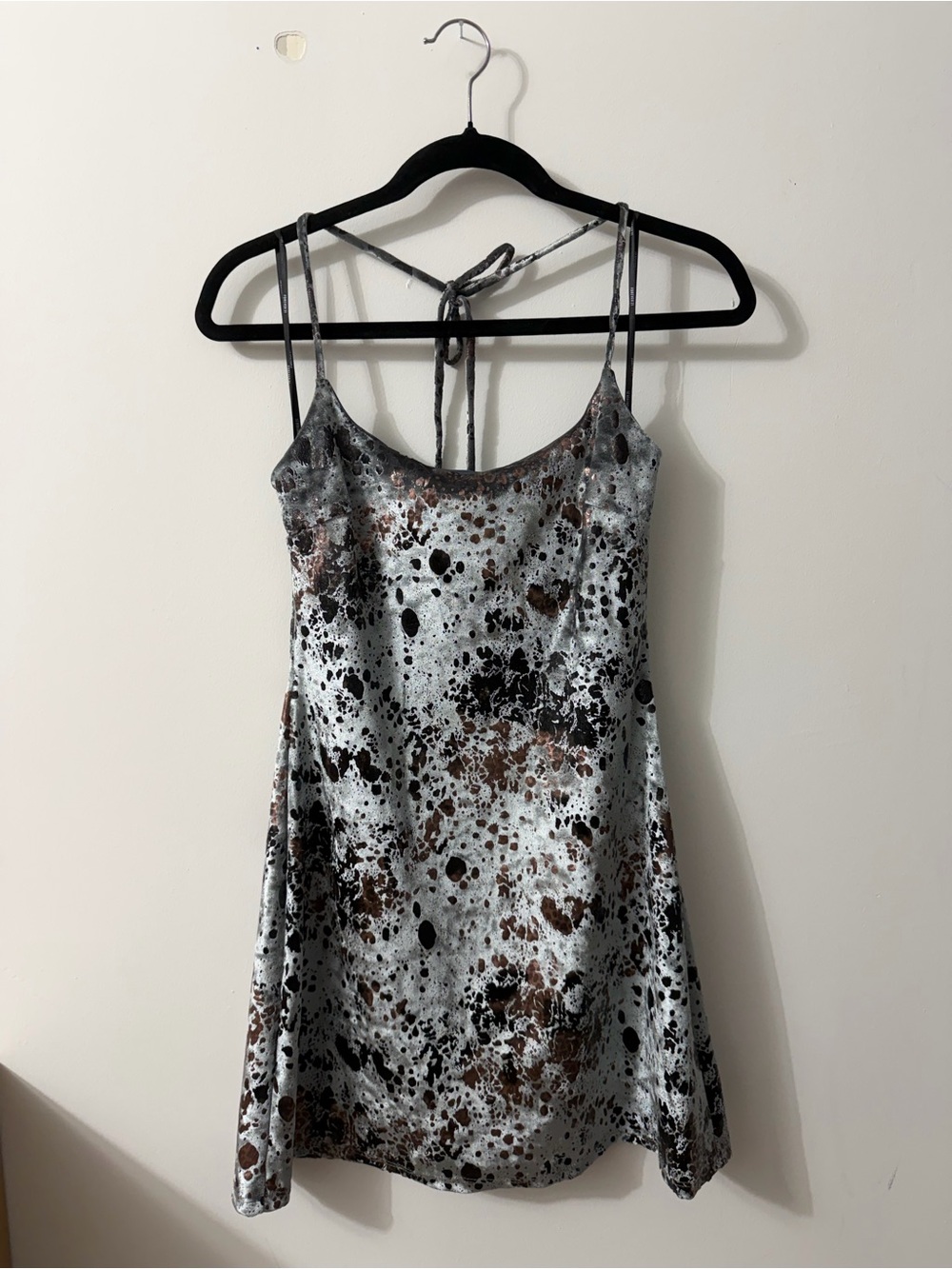 Forever 21 Blue, Black & Brown Splatter-Print Cami Mini Velvet Dress